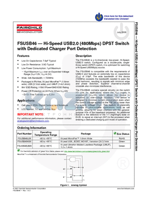 FSUSB46 datasheet - Hi-Speed USB2.0 (480Mbps) DPST Switch with Dedicated Charger Port Detection