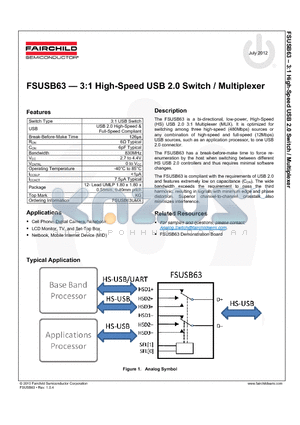 FSUSB63 datasheet - 3:1 High-Speed USB 2.0 Switch / Multiplexer