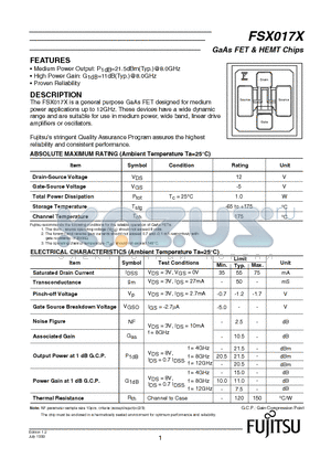 FSX017X datasheet - GaAs FET & HEMT Chips