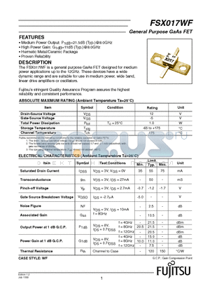 FSX017WF datasheet - General Purpose GaAs FET