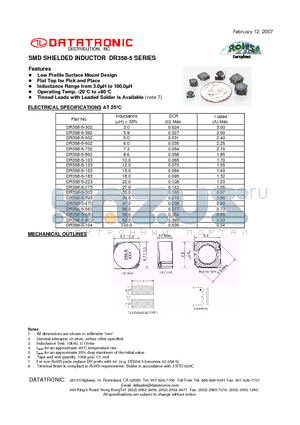 DR358-5-302 datasheet - SMD SHIELDED INDUCTOR