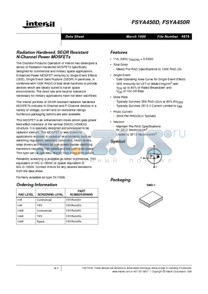 FSYA450R1 datasheet - Radiation Hardened, SEGR Resistant N-Channel Power MOSFETs