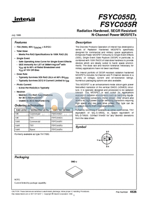 FSYC055R4 datasheet - Radiation Hardened, SEGR Resistant N-Channel Power MOSFETs