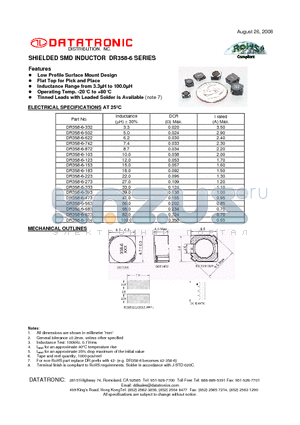 DR358-6-103 datasheet - SHIELDED SMD INDUCTOR