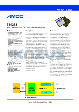 CS19233 datasheet - 10 G Ethernet/Fibre Channel/SONET/SDH Dual CDR