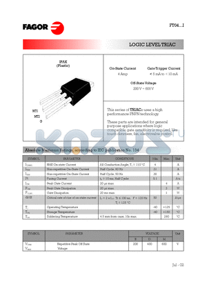 FT0408DI00TU datasheet - LOGIC LEVEL TRIAC