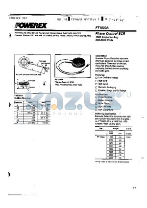 FT1000A-20 datasheet - Phase Control SCR 1000 Amperes Avg 800-2500 Volts