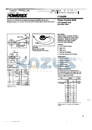 FT100DM-10 datasheet - Phase Control SCR 100 Amperes Avg 200-1800 Volts