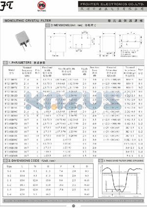 FT10M07B datasheet - MONOLITHIC CRYSTAL FILTER