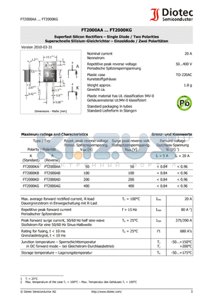 FT2000KA datasheet - Superfast Silicon Rectifiers - Single Diode / Two Polarities