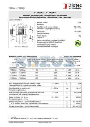 FT2000KD datasheet - Superfast Silicon Rectifiers - Single Diode / Two Polarities