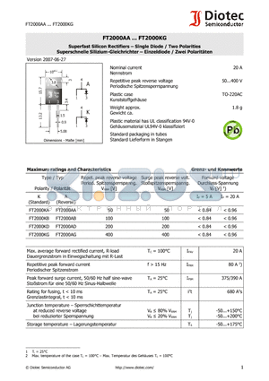 FT2000KD datasheet - Superfast Silicon Rectifiers - Single Diode / Two Polarities