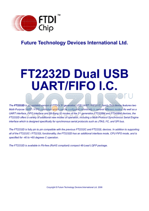 FT2232D datasheet - Dual USB UART/FIFO I.C.