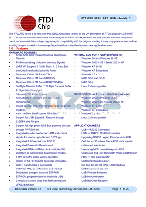 FT232BQ datasheet - USB UART ( USB - Serial) I.C.