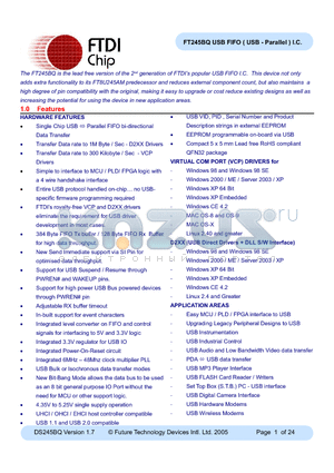 FT245BQ datasheet - USB FIFO ( USB - Parallel ) I.C.