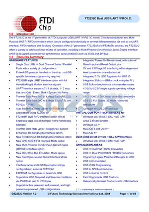 FT245BM datasheet - Dual USB UART / FIFO I.C.