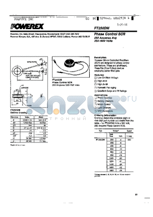 FT250DM-10 datasheet - Phase Control SCR 250 Amperes Avg 200-1800 Volts