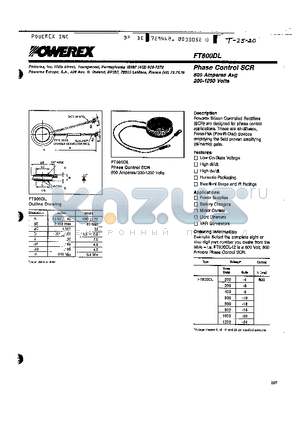 FT800DL datasheet - Phase Control SCR 800 Amperes Avg 200-1200 Volts