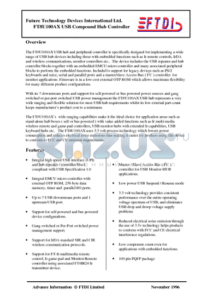 FT8U100AX datasheet - FT8U100AX USB Compound Hub Controller