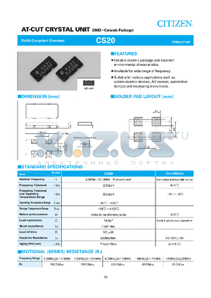 CS20 datasheet - AT-CUT CRYSTAL UNIT