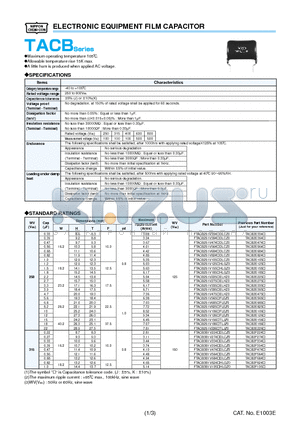 FTACB251V126SFLEZ0 datasheet - ELECTRONIC EQUIPMENT FILM CAPACITOR