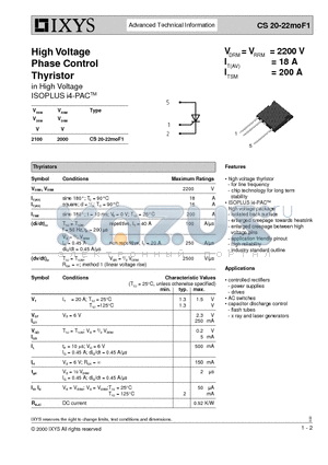 CS20-22MOF1 datasheet - High Voltage Phase Control Thyristorin High Voltage ISOPLUS i4-PAC-TM