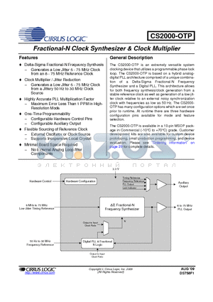 CS2000-OTP datasheet - Fractional-N Clock Synthesizer & Clock Multiplier