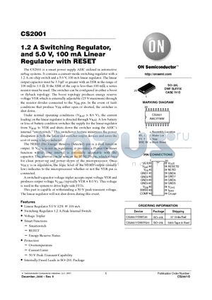 CS2001 datasheet - 1.2 A Switching Regulator, and 5.0 V, 100 mA Linear Regulator with RESET