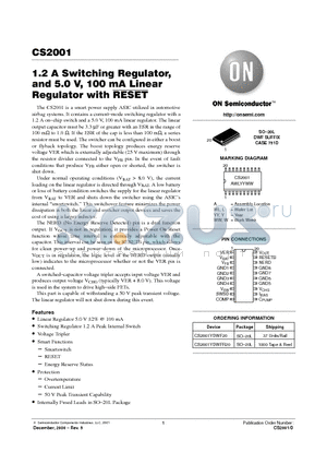 CS2001YDWF20 datasheet - 1.2 A Switching Regulator, and 5.0 V, 100 mA Linear Regulator with RESET