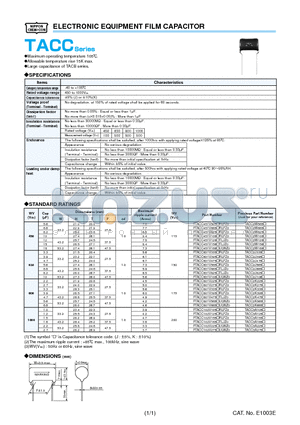 FTACC102V155SRLFZ0 datasheet - ELECTRONIC EQUIPMENT FILM CAPACITOR