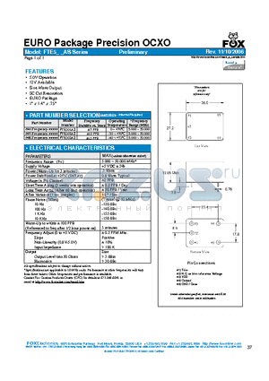 FTE501AS datasheet - EURO Package Precision OCXO