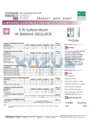 FTHD686-100.00M datasheet - 5.0V HF SINEWAVE OSCILLATOR Surface Mount