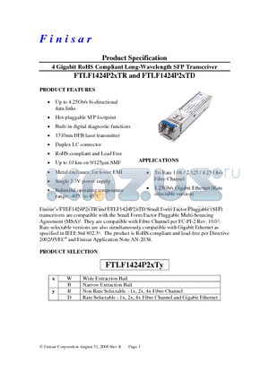 FTLF1424BTD datasheet - 4 Gigabit RoHS Compliant Long-Wavelength SFP Transceiver
