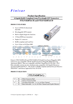 FTLF1424P2BCR datasheet - 4 Gigabit RoHS Compliant Long-Wavelength SFP Transceiver