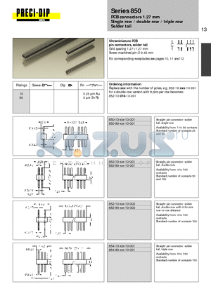 852-90-016-10-002 datasheet - PCB connectors 1.27 mm Single row / double row / triple row Solder tail