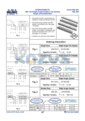 852-90-100-20-001000 datasheet - INTERCONNECTS .050 Grid Right Angle Headers and Sockets Single and Double Row