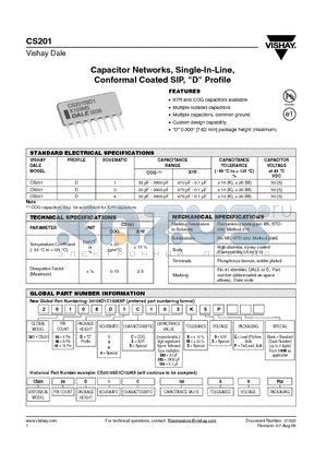 CS20104D3C104S5E datasheet - Capacitor Networks, Single-In-Line,Conformal Coated SIP,