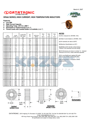 DR362 datasheet - HIGH CURRENT, HIGH TEMPERATURE INDUCTORS