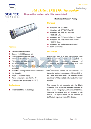 FTM-311XC-L03G datasheet - 10G 1310nm LRM SFP Transceiver