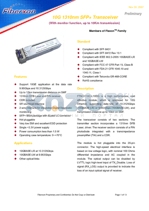 FTM-311XC-L10DG datasheet - 10G 1310nm SFP Transceiver