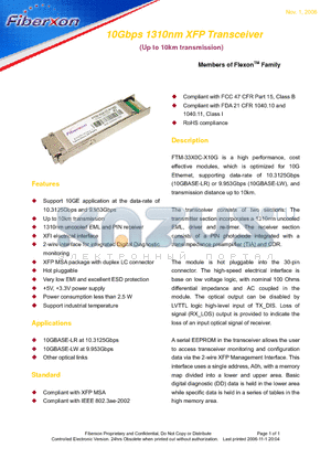 FTM-33X0C-X10EG datasheet - 10Gbps 1310nm XFP Transceiver