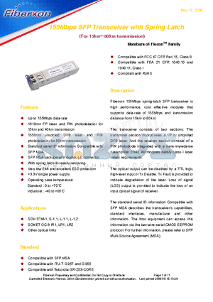 FTM-5001C-SL80G datasheet - 155Mbps SFP Transceiver with Spring Latch