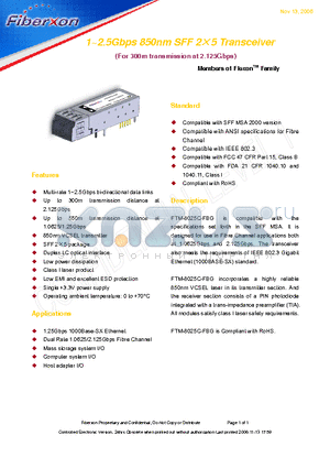 FTM-8025C-FBG datasheet - 1~2.5Gbps 850nm SFF 25 Transceiver