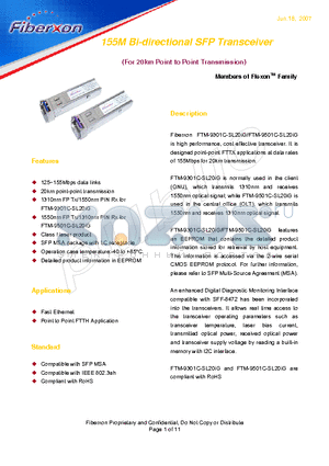 FTM-9301C-SL20IG datasheet - 155M Bi-directional SFP Transceiver