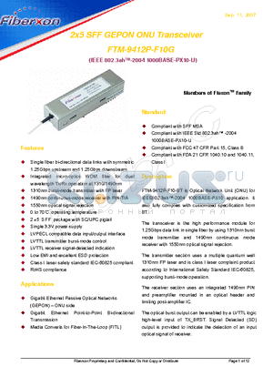 FTM-9412P-F10 datasheet - 2x5 SFF GEPON ONU Transceiver