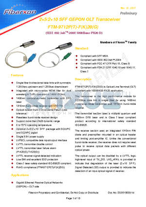 FTM-9712P-F20 datasheet - 25/210 SFF GEPON OLT Transceiver