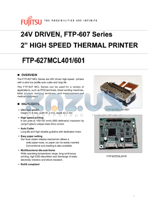 FTP-627MCL401 datasheet - 24V driveN high speed thermal printer