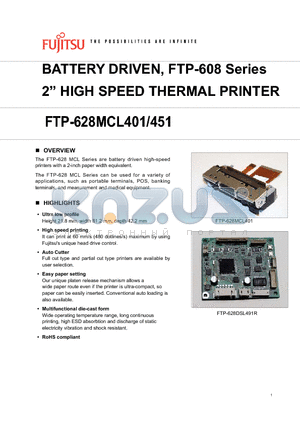 FTP-628MCL401 datasheet - Battery Driven FTP-608 Series 2 high speed thermal p rinter