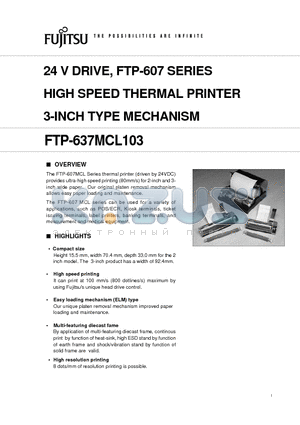 FTP-629Y401 datasheet - HIGH SPEED THERMAL PRINTER 3-INCH TYPE MECHANISM