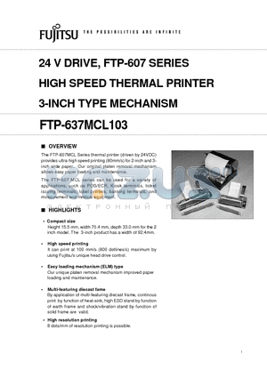 FTP-637MCL103 datasheet - HIGH SPEED THERMAL PRINTER 3-INCH TYPE MECHANISM